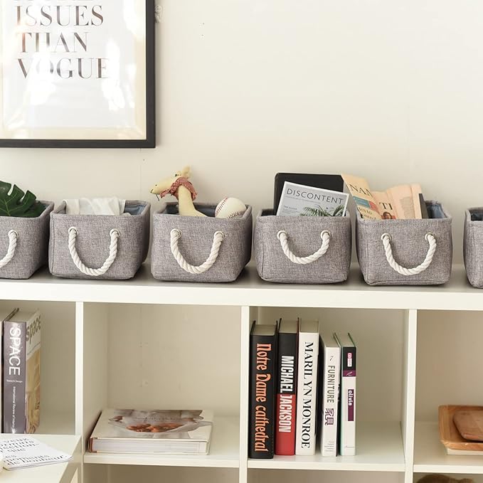 Small Fabric Storage Baskets (6-Pack), Foldable Gift Baskets with Rope Handles for Home & Office Organization-Ruum Studio Home