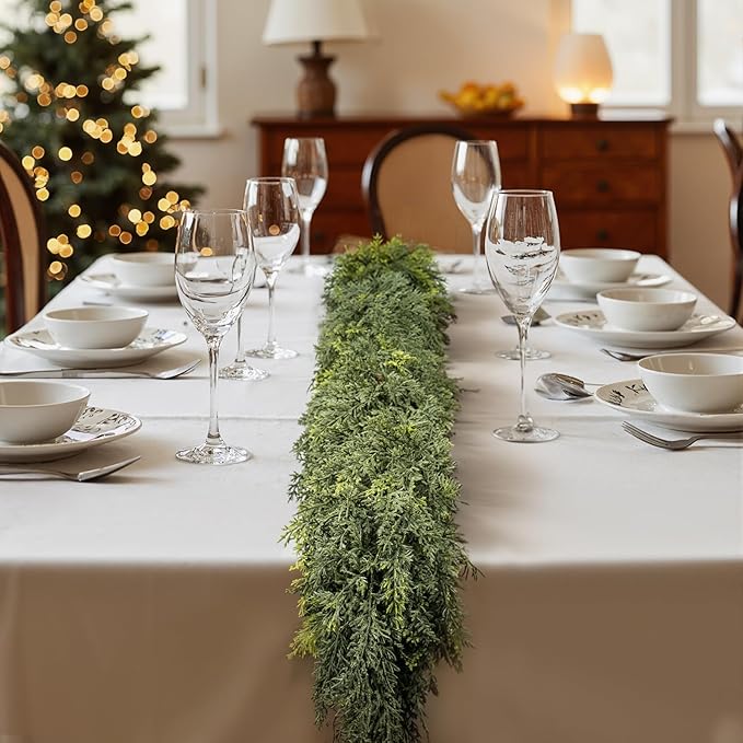 9 ft Christmas Garland, Cedar Garland, Real Touch Cypress Garlands, Green Artificial Greenery Garland for Mantel Indoor Outdoor Christmas Decorations-Ruum Studio Home
