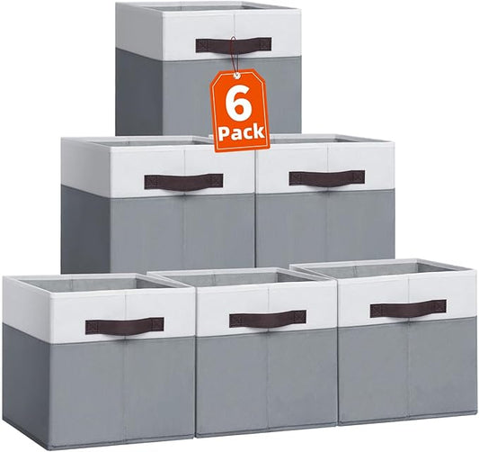 Criusia Large Storage Cubes -6 Set Closet Organizers Bins for Clothes -13 inch Fabric Storage Baskets for Shelves, Cube Organizer/ Toy Storage Organizer/ Dorm Room Essentials/ House warming Gift-Ruum Studio Home
