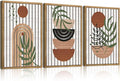 Large Boho Mid Century Wood Wall Art Set Modern Bohemian Wooden Wall Decor Minimalist Leaf Art Decor Abstract Geometric Wall Sculptures for Living Room Bedroom Office-16x24Inchx3-Ruum Studio Home