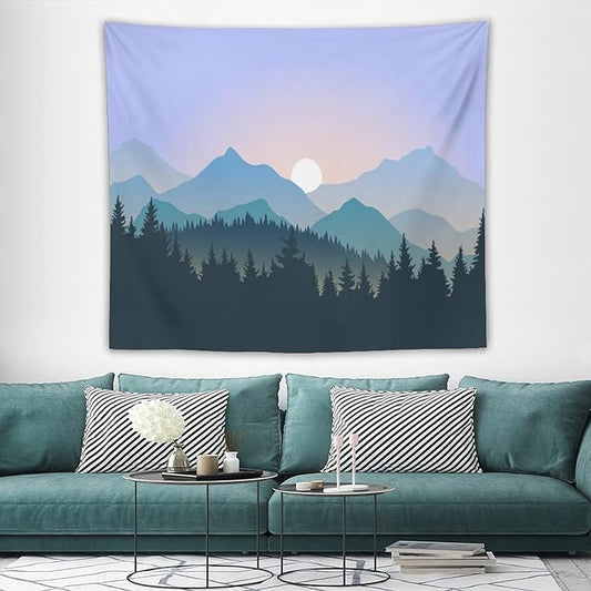 HZOHNAGO Mountain Tapestry Forest Mountain Sunrise Pattern Printed Wall Tapestry Wall Hanging for Bedroom Living Room Dorm 60" W x 50" H-Ruum Studio Home