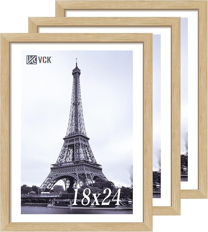 VCK 18x24 Oak Wood Frame for Poster & Picture, Natural Solid Wood Photo Frames 3 Pack, Wall Mounting Hanging-Ruum Studio Home