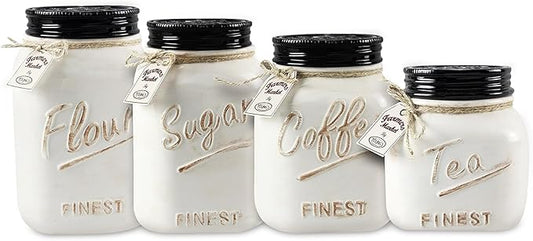Young's 4 Piece Ceramic Canisters Sets for Kitchen, Country Style Ceramic Containers for Flour, Sugar, Tea and Coffee, Storage Containers with Lids 10.75"-Ruum Studio Home