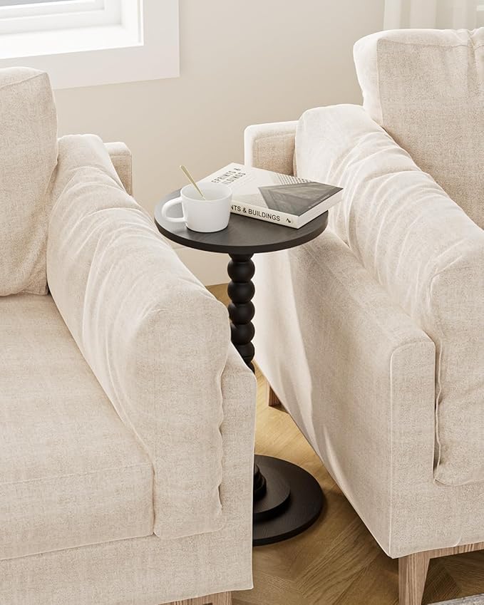 Masupu Round Side Table, Small End Table for Small Spaces, Pedestal Drink Table with Solid Wood Leg for Living Room, Bedroom, Corners(Black)-Ruum Studio Home