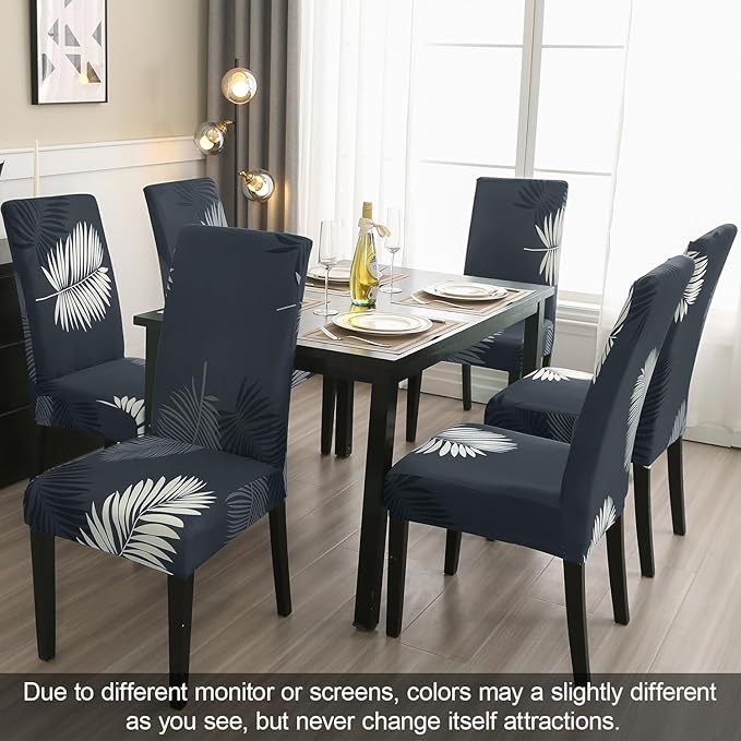 JQinHome Pattern Chair Covers for Dining Room Set of 4, High Stretch Removable Washable Parsons Chair Slipcover for Home Party Hotel Wedding Ceremony (Plume Black,4PCS)