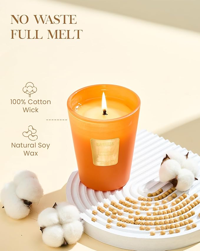 M&SENSE Sunset Mandarin Scented Natural Soy Wax Candle, 14.1oz 60 Hours Long Lasting Slow Burning Candles for Home Decor, Aromatherapy Candle for Stress Relief-Ruum Studio Home