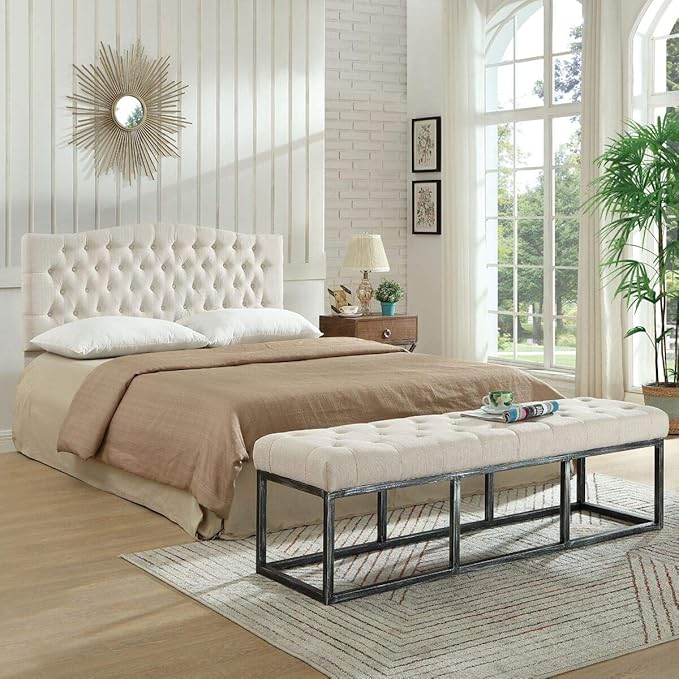 24KF Upholstered Tufted Button Linen Fabric Headboard,Comfortable Fashional Headboard Queen/Full Size,Ivory-Ruum Studio Home