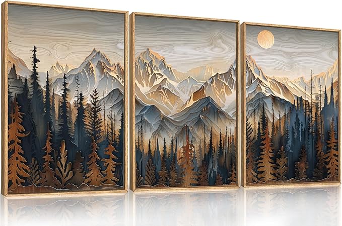 Wood Mountain Framed Canvas Wall Art Set, Pine Trees Wall Painting, Ridge Scenery Wall Decor, Natural Sun Landscape Art Print for Living Room, Bedroom, Dining Room, Office - 16"x24"x3-Ruum Studio Home