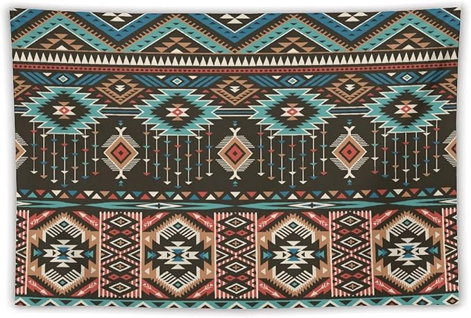 HZOHNAGO Aztec Tapestry Turquoise Blue and Brown and Native American Tribal Pattern Printed Wall Tapestry Wall Hanging for Bedroom Living Room Dorm 90" W x 60" H-Ruum Studio Home