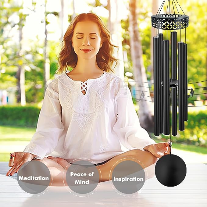 ASTARIN 48'' Deep Tone Wind Chimes for Outside - Large WindChimes with 6 Heavy Tubes, Memorial Chimes Outdoor for Garden Hanging Décor,Sympathy Gifts for Loved one,Home Décor, Black-Ruum Studio Home