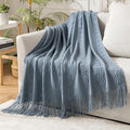 MIULEE Dusty Blue Cozy Knitted Throw Blanket for Couch Textured Knit Blanket with Tassels Woven Acrylic Wave Pattern Boho Blankets for Sofa Bed Chair 50"x60"-Ruum Studio Home