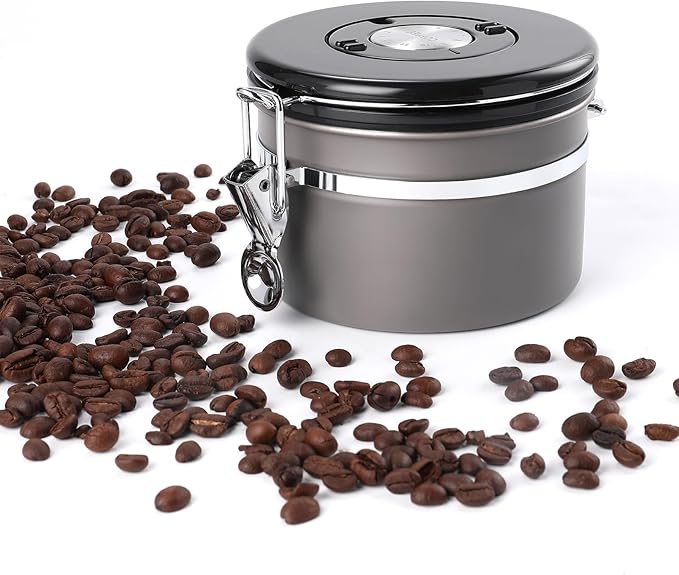 malmo Coffee Canister, Airtight Coffee Container with Date Tracker Lid, Stainless Steel Canister for Kitchen Food Storage (Gary, 9oz)-Ruum Studio Home