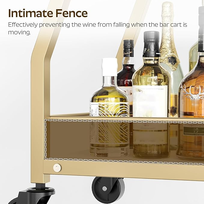 Bar Cart, Gold Bar Cart for The Home, Small Bar Cart on Wheels, Beverage Cart, Home Bar Serving Cart with Glass Holder, Drink Cart for Bar, Kitchen, Dining, Marble White and Gold BC03DW-Ruum Studio Home