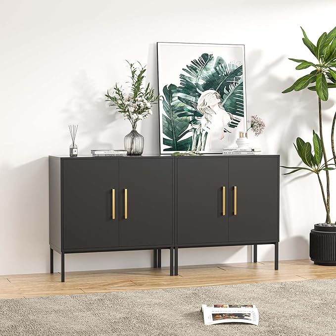LYNSOM TV Stand for 55 Inch TV, Media Console Table with 2 Cabinets, Storage for Bedroom, Living Room, Entertainment Room (Black)-Ruum Studio Home