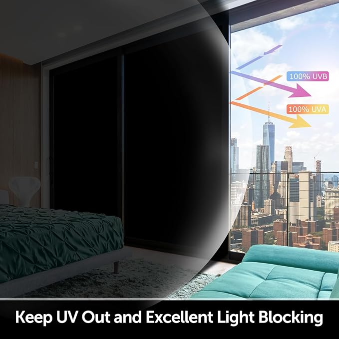 HIDBEA Mirror Blackout Window Film,100% Light Blocking Room Darkening Window Privacy Film,Mirror Glass Window Film Heat Control,Removable Window Cover Tint for Day Sleep(Mirror Black,29.5in x 6.5ft)-Ruum Studio Home
