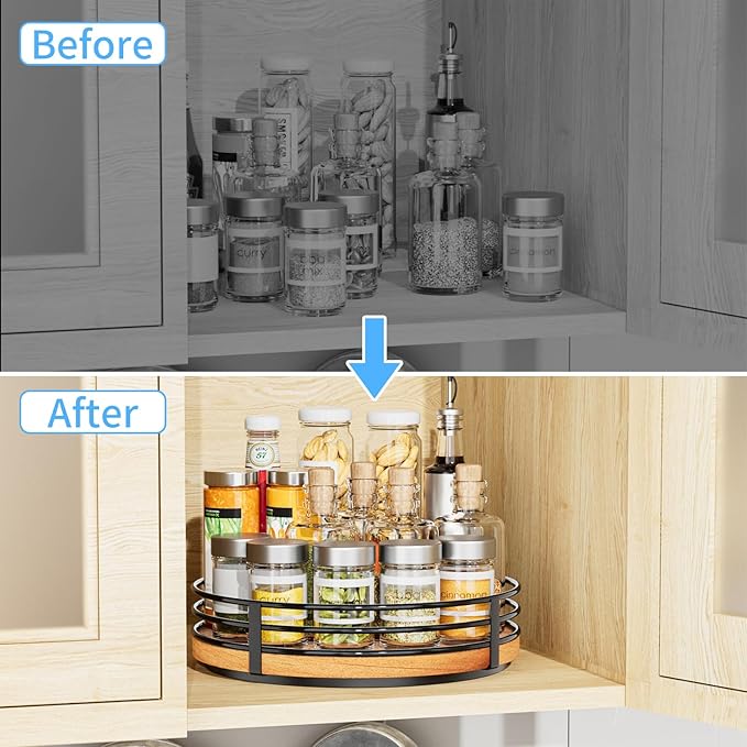 10" Lazy Susan Turntable Organizer - Wood Round Lazy Susan for Cabinet Kitchen Countertop Dining Table Pantry Cupboard Bathroom Coffee Bar Storage Home Decor-Ruum Studio Home