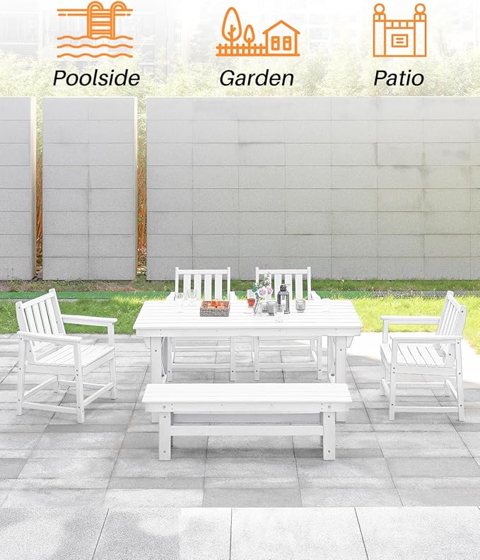HDPE Outdoor Bench, 55" Patio Bench Outdoor Furniture, Poly Lumber Adirondack Benches, All Weather HDPE Patio Backless Benches for Park, Poolside, Garden, Porch, Pearl-Ruum Studio Home