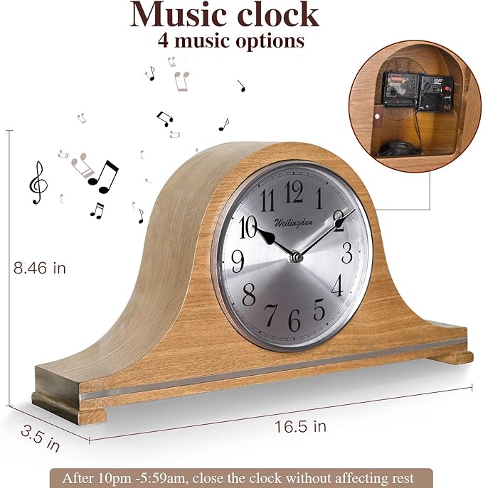 TXL Mantel Clock, Silent Wood Table Clock Battery Operated, Desk Shelf Vintage Clock for Living Room,Home Decor Gift, T20211-Ruum Studio Home