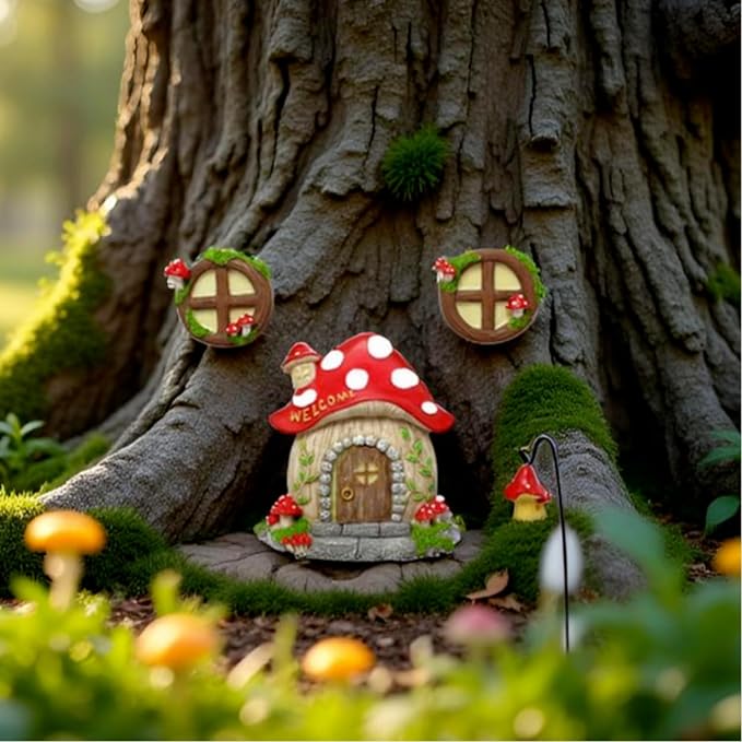 Garden Fairy Decor for Outside Wall Tree Decoration Fairy Door and Window Accessories, Butterfly Mushroom Leaves Fairy House Kit, Fairy Garden Decor, Fairy Garden Decor, Fairy Garden Decorations-Ruum Studio Home