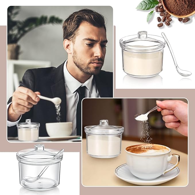 Patelai 4 Pieces Sugar Bowl Acrylic Clear Sugar Bowl with Lid and Salt Spoon Storage Jar with Airtight Lid for Salt, Tea, Spices, Herbs, Condiments(13 oz)-Ruum Studio Home