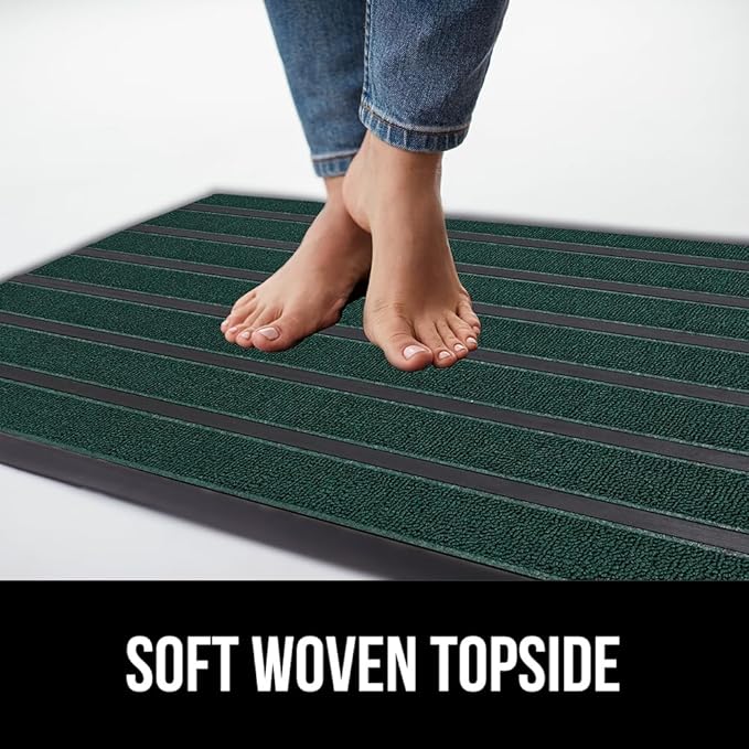 GORILLA GRIP 100% Waterproof All-Season WeatherMax Doormat US Designed Natural Rubber, Stain and Fade Resistant, Low Profile Indoor Outdoor Door Mats, Easy Clean Patio Mat, 17x29, Green Stripe-Ruum Studio Home