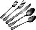 Floral 20 Pcs Black Silverware Set for 4, Food Grade Stainless Steel Flatware Set with Rose Flower Embossed Design, Eating Utensils Sets Include Fork/Knife/Spoon, Reusable Cutlery Set, Dishwasher Safe-Ruum Studio Home