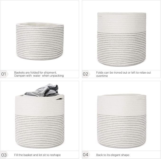 Woven Cotton Rope Plant Basket for 11 12" Flower Pot Floor Indoor Planters, Decor Basket for Plants Storage Organizer Modern Home Decor (12" x 12", White)-Ruum Studio Home