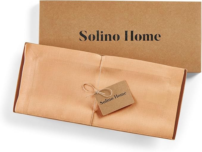 Solino Home Linen Table Runner 120 Inches Long - 100% Pure Linen Peach Table Runner 14 x 120 Inch - Fete-Ruum Studio Home