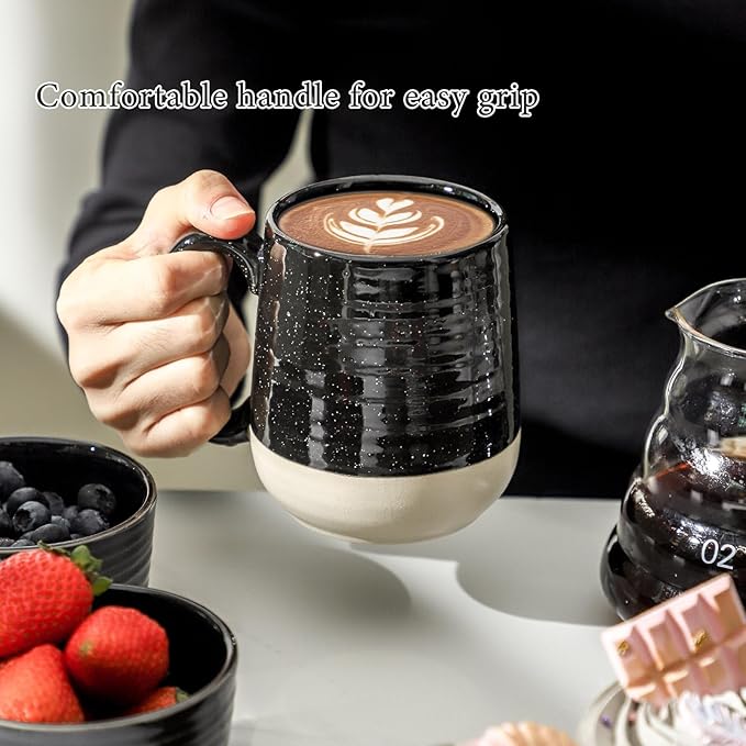 Hasense Ceramic Coffee Mugs Set, 15 oz Large Coffee Cups Set of 4, Tea Cups with Handle for Men and Women, Latte Mugs for Coffee, Tea, Milk, Hot Chocolate, Microwave Dishwasher Safe, Black-Ruum Studio Home