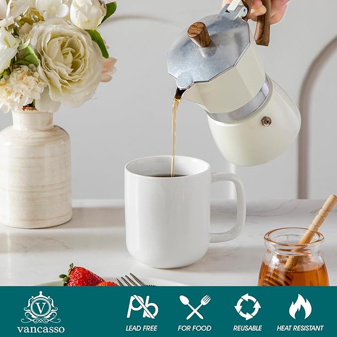 vancasso Porcelain Coffee Mugs Set, 12 oz Ceramic Coffee Cups for Latte Hot Tea Cappuccino Cocoa Milk Cups Set of 6, Dishwasher & Microwave Safe, White-Ruum Studio Home