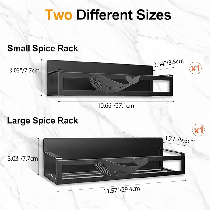 Magnetic Spice Rack for Refrigerator, 2-Pack Metal Spice Organizer for Kitchen Storage Organization, Magnetic Shelf for Fridge Space Saving Seasoning Organizer, Black-Ruum Studio Home