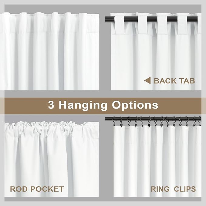 Elegant White Room Darkening Curtains 63 Inch Long Small Bay Window Full Blackout Dining Room Curtains Linen 63 Inch Length 2 Panels Privacy Insulated Bedroom Drapes for Living Room Divider Back Tab-Ruum Studio Home