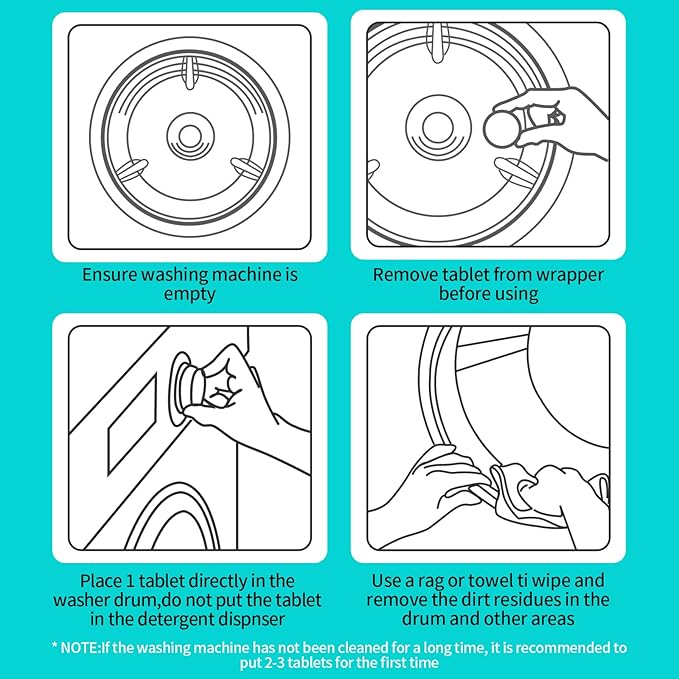 Washing Machine Cleaner Tablets 24 Pack -1 Year Supply for HE Front Loader & Top Load Washer,Septic Safe Washer Machine Cleaner Tablets, Deep Clean,Eco-Friendly Deodorizer-Ruum Studio Home