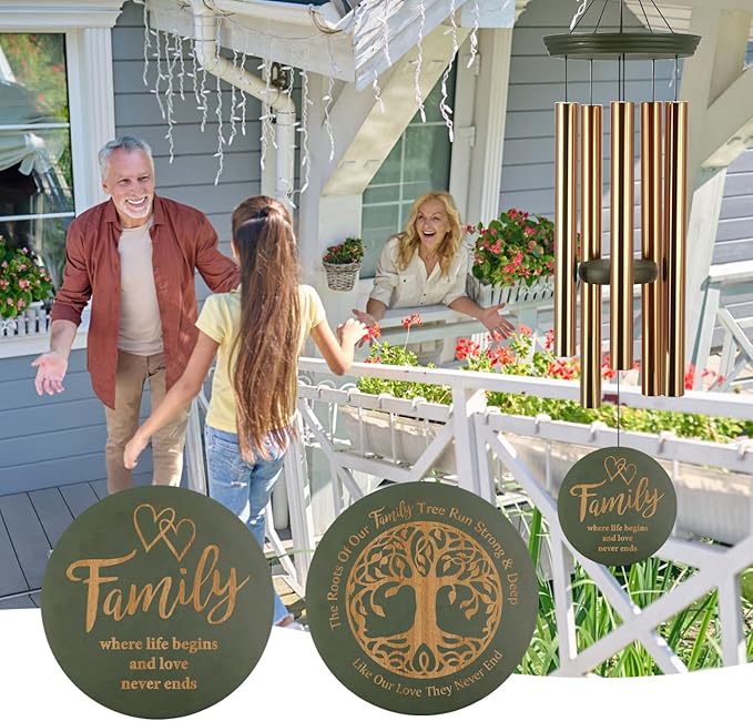 Wind Chimes for Outside, Large Outdoor Windchimes with Engraved Tree of Life, Premium Tuned Metal Chimes for Mother/Grandma, Home & Garden Decor with Soothing Tone-Ruum Studio Home