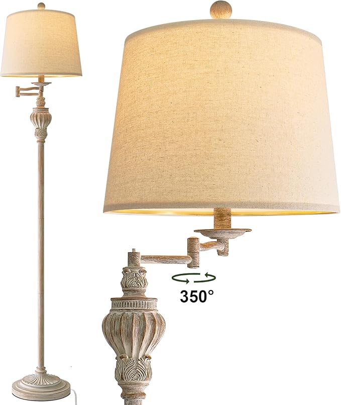 61" Vintage Floor Lamp with 350° Adjustable Swing Arm, Tall lamp Standing Lamp for Bedroom Living Room Bedside Nightstand Retro Farmhouse Mid Century Lamp Light Home Décor Office Gifts-Ruum Studio Home