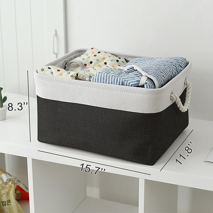 TheWarmHome Storage Bins for Shelves - 1 Pack 15.7x11.8x8.3 inch Canvas Storage Basket for Organizing Cubes Gift Dog Cloth Toy (White & Black)-Ruum Studio Home