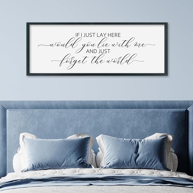 SRSZHIYUE If I Lay Here Would You Lie With Me Sign Bedroom Wall Decor Art 32"×12" Large Wood Framed Wall Hanging (Black)-Ruum Studio Home