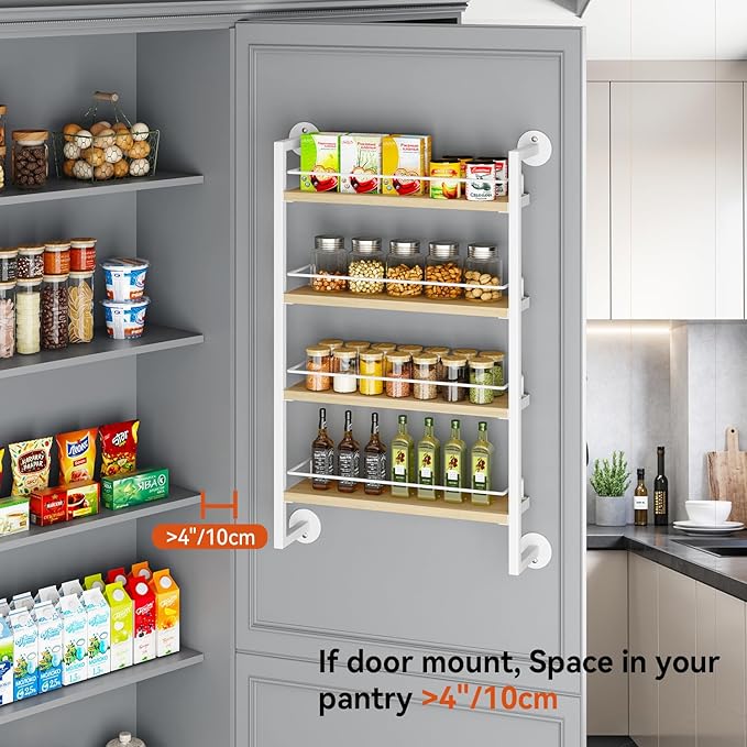 IBUYKE Spice Rack Wall Mount,4 Tier Hanging Seasoning Organizer,Spice Rack for Wall for up to 50 Jars,Spice Organization for Kitchen Cabinet,Living Room,Bathroom,Pantry,Natural TLJ016R-Ruum Studio Home
