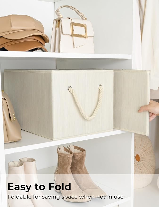 StorageWorks Storage Baskets for Shelves, Foldable Fabric Closet Storage Bins with Handles, Fabric Storage Bins Clothes Organizer, Beige, White & Ivory, 3-Pack, Extra Large-Ruum Studio Home