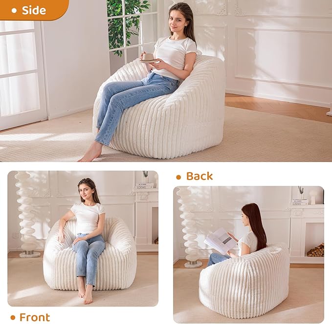 BYBYME Giant Bean Bag Chair for Adults and Kids, Large Comfy Cozy Beanbag, Floor Sofa for Teens, Living Room, Gaming, Reading, Beige-Ruum Studio Home
