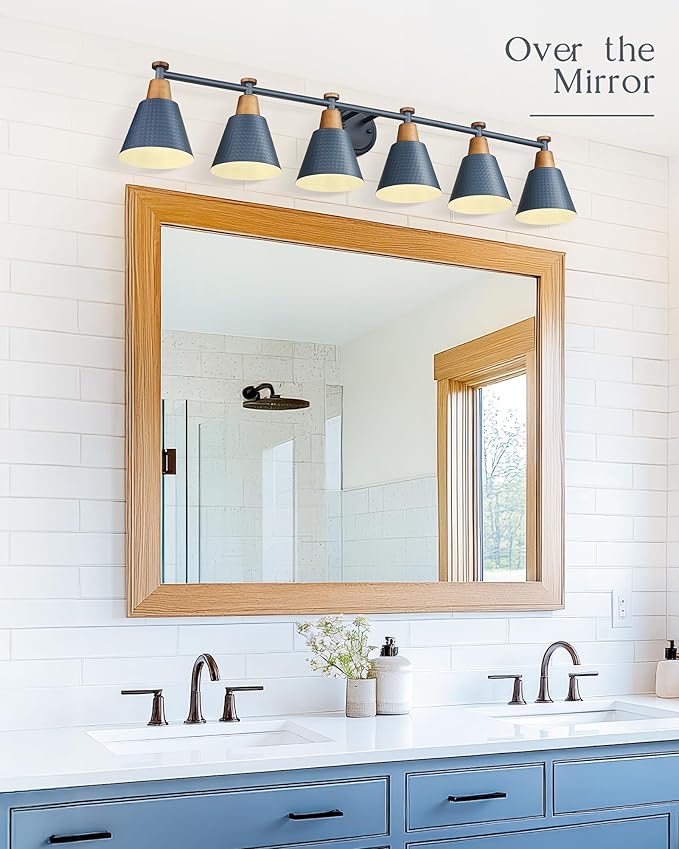 FEMILA Vintage Bathroom Light Fixtures, 45.3" Vanity Lighting Fixtures Over Mirror, 6 Light Vanity Light, Blue Finish, 4FG59B-6W Blue-Ruum Studio Home