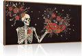 KAIRNE Halloween Skeleton Wall Art,Gothic Skull Canvas Set of 1(40”x20”),Romantic Spooky Floral Botanical Print,Scary Skull Painting,Horror Halloween Wall Art for Living Room Bedroom Goth Party Decor-Ruum Studio Home
