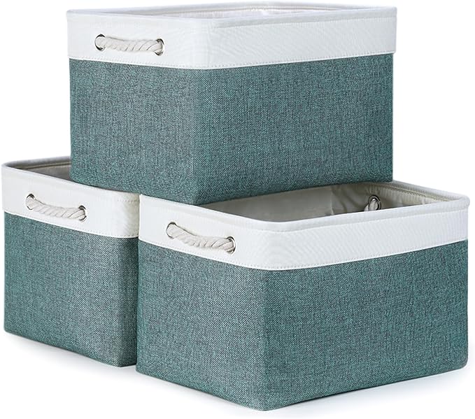 Bidtakay Fabric Storage Baskets for Shelves 3 Pack Large Storage Bins for Organizing Linen Collapsible Organizer for Closet-Deep Green-Ruum Studio Home