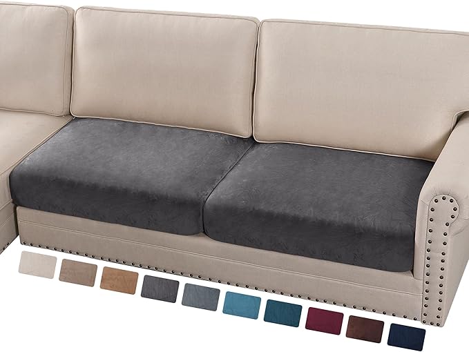 PrinceDeco Velvet Couch Cushion Cover Soft Stretch Cushion Slipcover for Chair Loveseat Sofa Cushion Furniture Protector Seat Cushion Sofa Cover (2 Piece Large Sofa Cushion Covers, Grey)-Ruum Studio Home