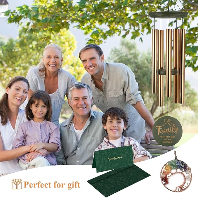 Wind Chimes for Outside, Large Outdoor Windchimes with Engraved Tree of Life, Premium Tuned Metal Chimes for Mother/Grandma, Home & Garden Decor with Soothing Tone-Ruum Studio Home