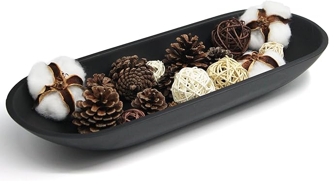 Large Decorative Bowl for Home Decor - Long Dough Bowl with Anti Slip Base for Table Centerpieces - Black Minimalist Design Dough Decor Bowl for Coffee Table, Dining Table Centerpiece-Ruum Studio Home
