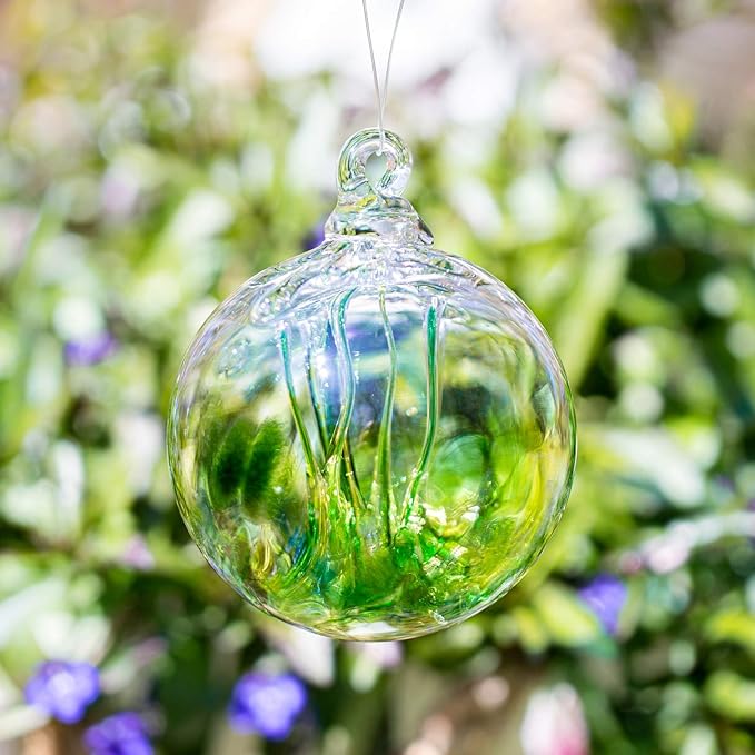 Luke Adams Glass | 3" Mini Glass Tree of Life | Handmade Ornament | Hanging Garden Gazing Ball | Indoor Outdoor Home Décor | (Adventurine Green)-Ruum Studio Home