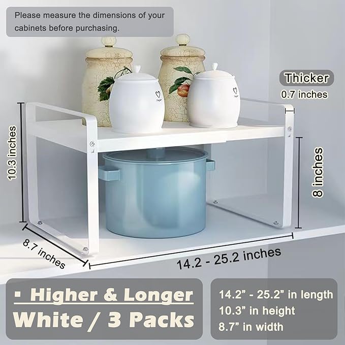 3 Pack Expandable Cabinet Shelf Organizer Kitchen Shelf Riser Stackable Pantry Shelves Kitchen Organizers and Storage Metal Spice Rack Countertop Organizer Cupboard Adjustable Shelfs Desk Rack Shelf-Ruum Studio Home