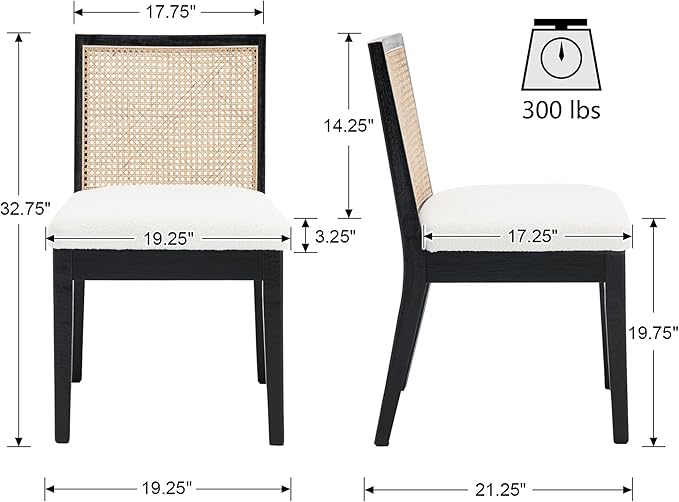VESCASA Upholstered Dining Chairs with Square Rattan Back, Armless Padded Sherpa Fleece Cushion Dining Chairs with Wood Legs for Dining Room, Kitchen, Set of 6, Black Frame-Ruum Studio Home