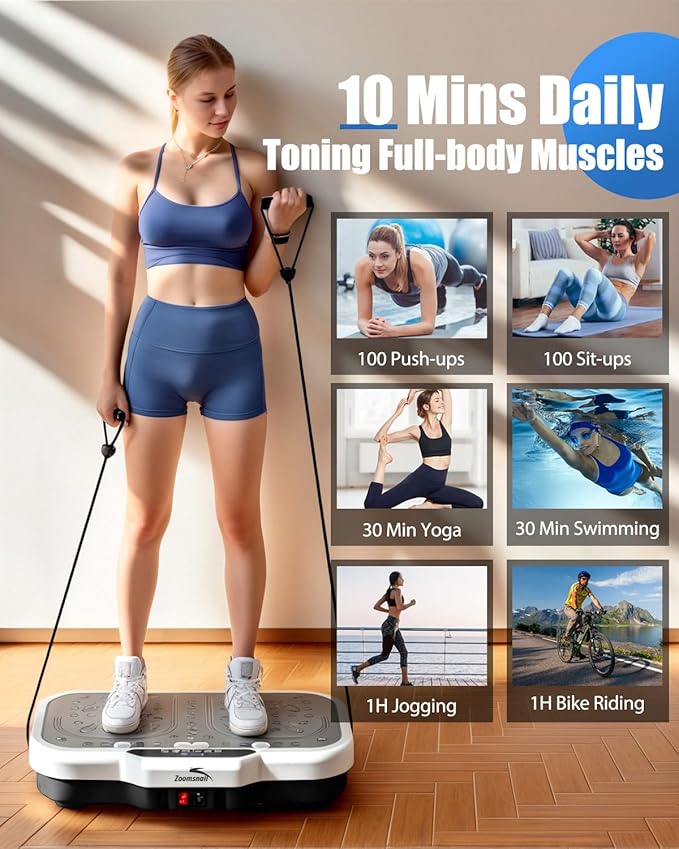 Vibration Plate Exercise Machine, 8000 Vibrations/min Adjustable Fitness Platform, 400 Lbs Capacity Whole Body Workout Extra Large Size Platform with Bluetooth for Weight Loss, Women & Men-Ruum Studio Home